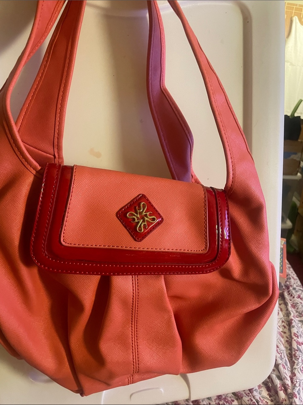 Simply Vera Vera Wang Coral Pink Shoulder Bag with Red Trim